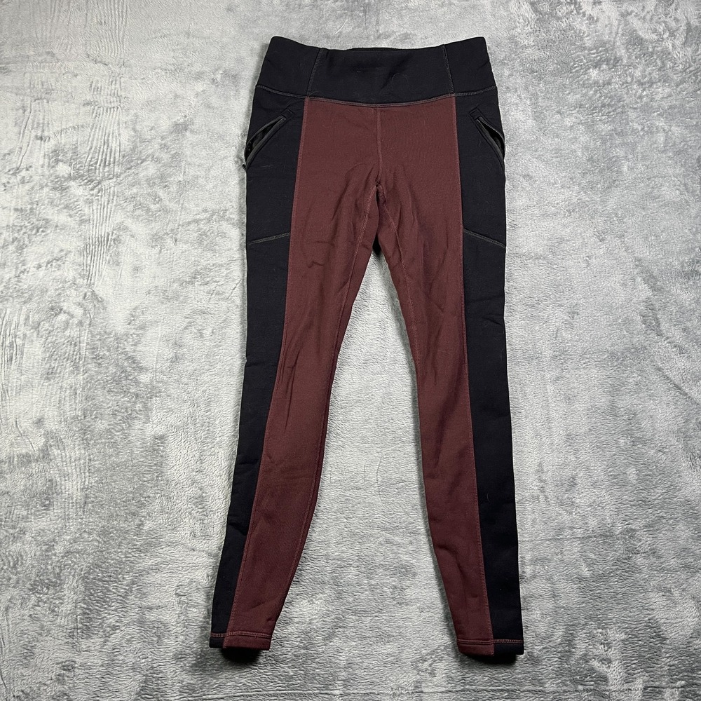 Athleta Leggings Womens Small Black Maroon Two Tone Fleece Lined Skinny Leg Yoga